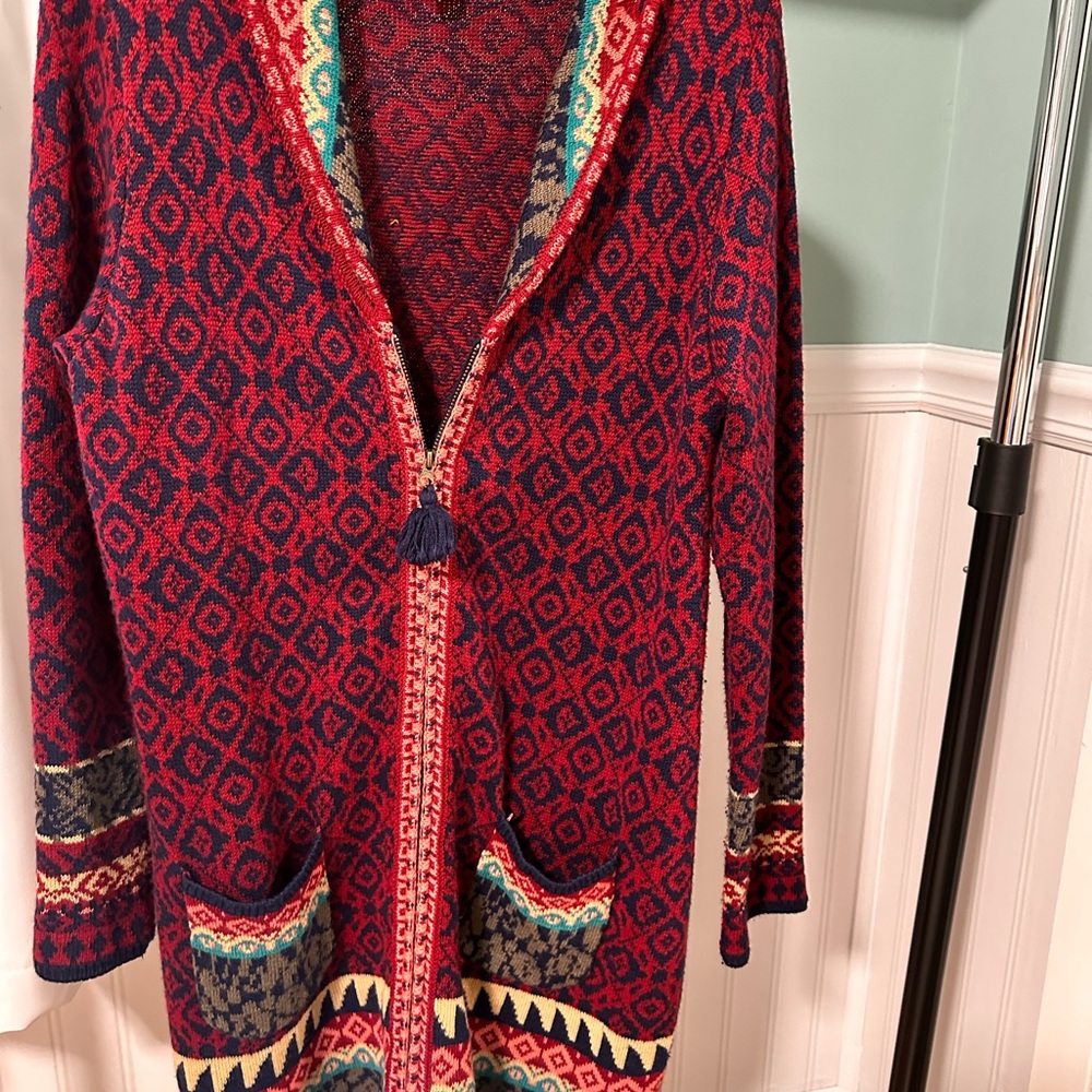 Geometric Patterned Red and Blue Women's Sweater